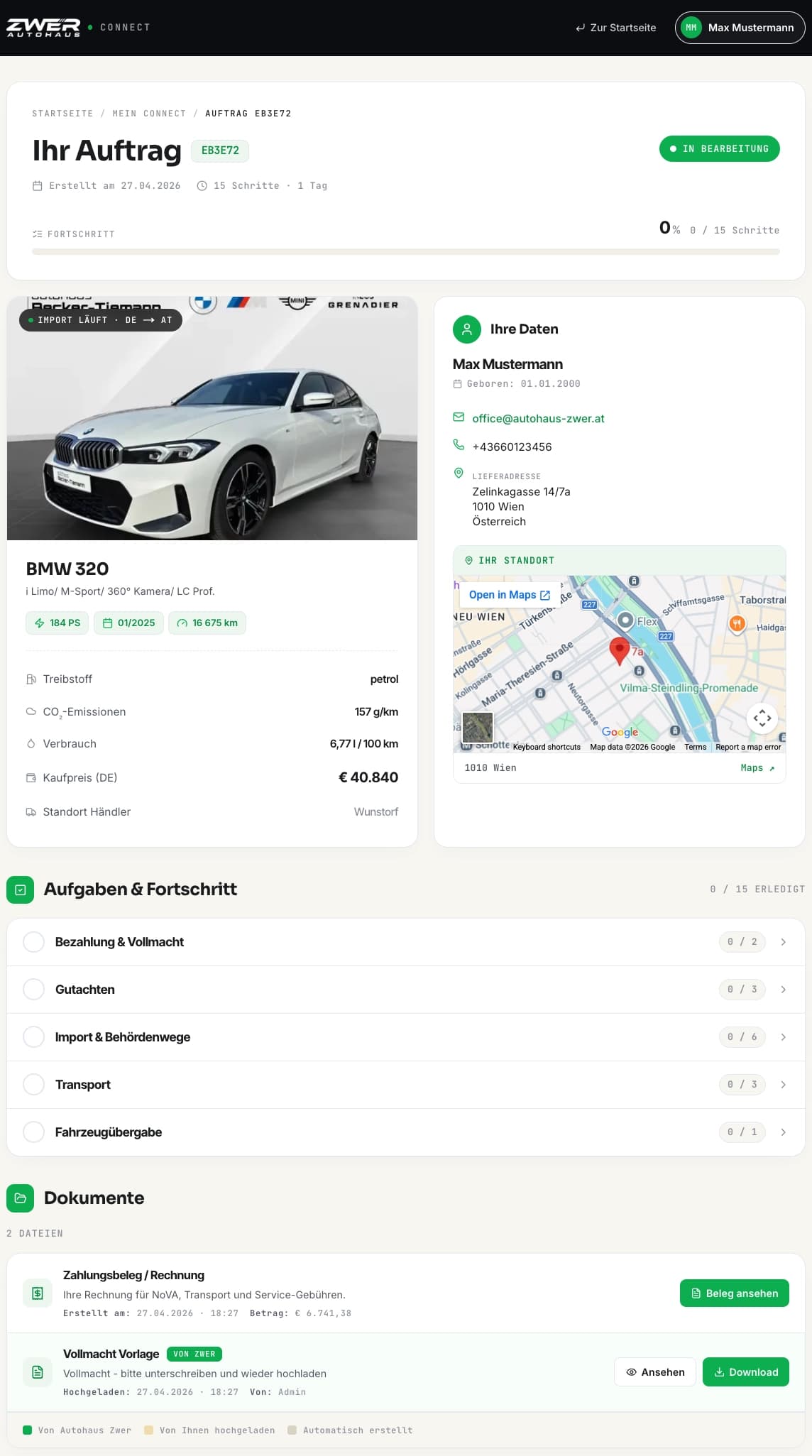 Autohaus Zwer Connect dashboard